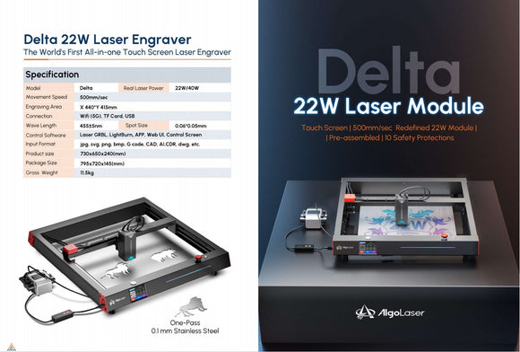 AlgoLaser Delta 22w Laser Engraver Machine 400 x 400mm